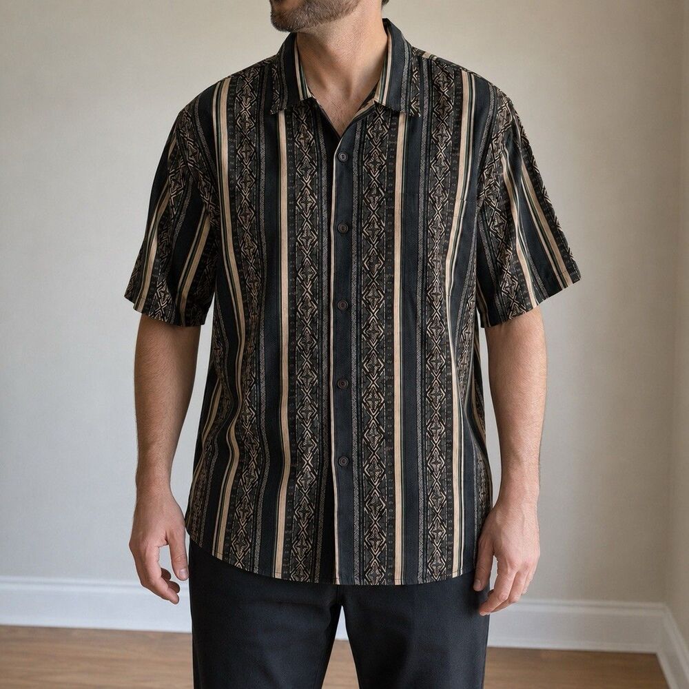 Vintage Triumph California Shirt Mens XL Geometric Stripe USA Cotton Rayon